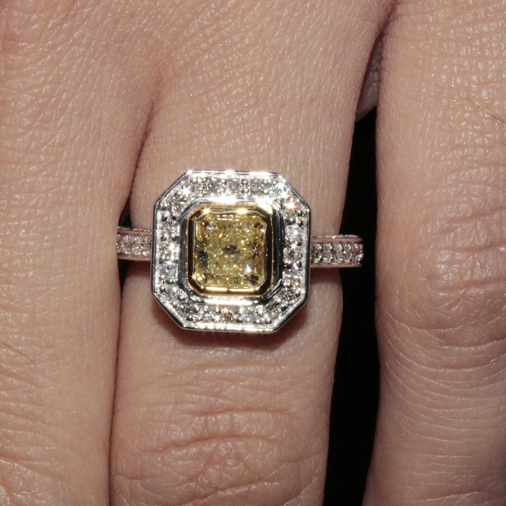 2.25 Carat Radiant Cut Fancy Yellow Diamond Ring